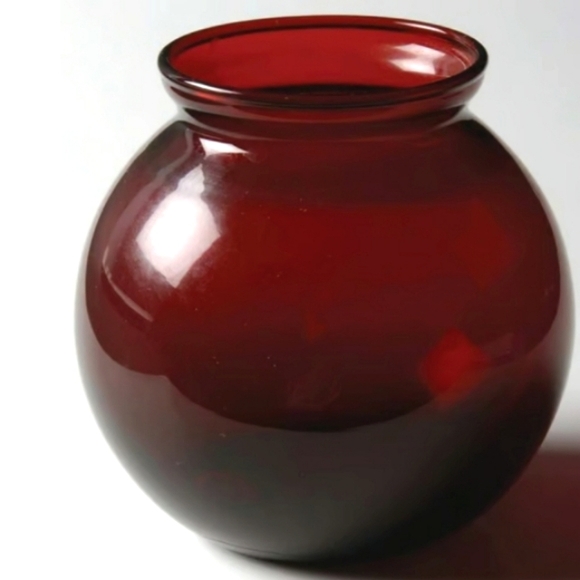 Vintage Ruby Red Ivy Ball Glass Globe Flower Vase Candle Holder Anchorglass - Picture 1 of 6